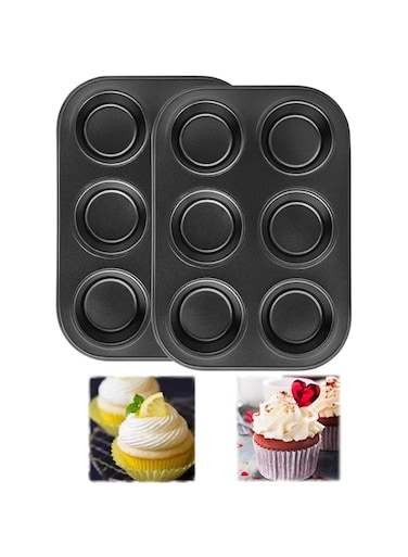 SYOSI Muffin Pan 6 Cup Non Stick Muffin Baking Pan Carbon Steel Muffin Pan Bakeware Set Cupcake Baking Pan Easy to Clean and Perfect for Making Muffins or Cupcakes for Oven Baking 2 PCS