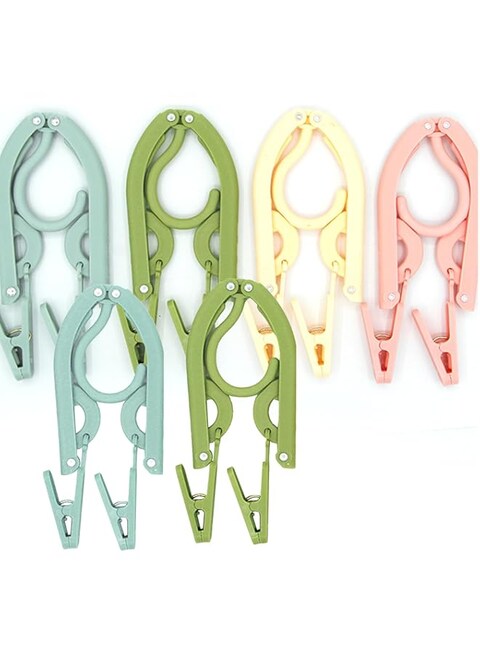 Zurligi 6 Pcs Foldable Travel Hangers with 12 Pcs Small Hangers, Clips Portable Folding Clothes Hangers, Foldable Clothes Drying Rack Dorm Hangers, Space-Saving Collapsible Plastic Clothes Hangers