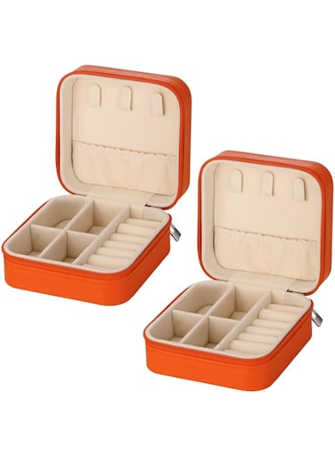 LETURE PU Leather Small Jewelry Box, Travel Portable Jewelry Case for Ring, Pendant, Earring, Necklace, Bracelet Organizer Storage Holder Boxes (Orange-2pcs)