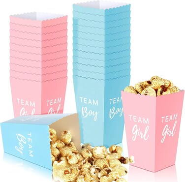 50 Pack Gender Reveal Popcorn Paper Boxes Pink and Blue