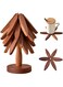 CENXI Wooden Trivets for Hot Dishes, Tree Shape Trivet Set, 4 Wooden Trivets+1 Stand, Trivets for Hot Dishes, Natural Foldable Kitchen Wooden Trivet, for Hot Dishe, pot, Bow, Teapot (Black Walnut)