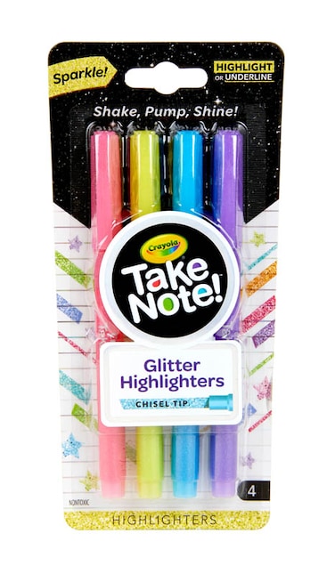 Crayola Glitter Highlighters: Creative highlighting tools - Art supplies for kids - School and office supplies - Glitter accent markers  Pack of 4