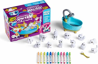 Crayola Scribble Scrubbie Mega Set: Washable markers - Interactive toy animals - Artistic playtime set - Coloring and washing fun