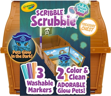 Crayola Scribble Scrubbie Glow Ocean Treasure Chest: Mess-free coloring animals - Artistic playtime set - Coloring and glowing fun