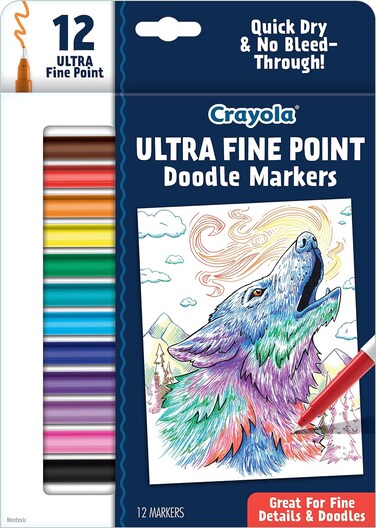 Crayola Ultra Fine Point Doodle Markers Pack of 12 : Ultra fine markers set - Fine line markers pack - Precision markers