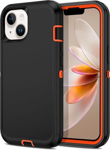 Xg-Tech Apple Iphone 13 / Iphone 14 / Iphone 15 / Iphone 16E Case (6.1") Rugged Case Heavy Duty Shockproof Dust/Drop Proof 3 In 1 Full Body Cover, Orange