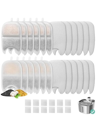 BFLICROY 12 Set Replacement Filters &amp; Sponges for 135 fl oz/4L Wilreless Cat Water Fountain, Cat Water Fountain Filter, Triple Filtration Pet Fountain Filter Replacement, Dog Fountain Filter