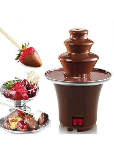 MODEHUAYING MODEHUAYINGChocolate Fountain Machine Electirc Chocolate Fondue Set 3 Tier Stainless Steel Fondue Heat &amp; Motor Controls for Party Wedding,Brown