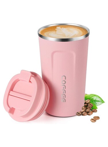 كوب سفر معزول بالتفريغ مانع للتسرب مزدوج الجدار من الفولاذ المقاوم للصدأ كوب قهوة قابل لإعادة الاستخدام مع غطاء للمشروبات الساخنة والباردة