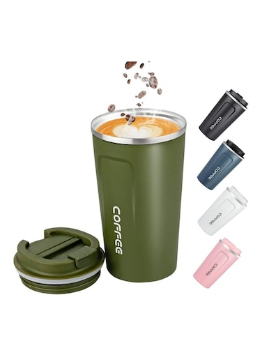 كوب سفر معزول بالتفريغ مانع للتسرب مزدوج الجدار من الفولاذ المقاوم للصدأ كوب قهوة قابل لإعادة الاستخدام مع غطاء للمشروبات الساخنة والباردة