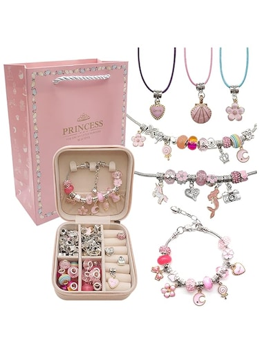Beauenty Bracelet Making Kit for Girls,68PCs Charm Bracelets Kit with Jewelry Box, Jewelry Charms, Bracelets for DIY Craft, Jewelry Gift for Adults and Kids，Present For 8-12 Year Old Girl (pink)