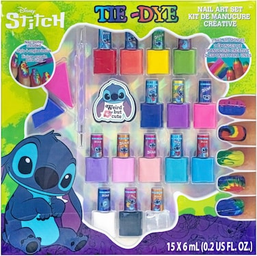 Girl Disney Stitch 15 Piece Water-Based Nail Art Activity Makeup Set, Includes Nail Polish, Nail Brush and Nail Files, For Parties, Sleepovers and Makeovers, Ages 6