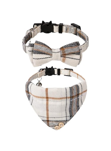 Cat Collar Bells Set, 2 Pack Set Cat Collar Breakaway with Cute Bow Tie and Bell Soft and Comfortable for Small Dogs and Cats (Brown)