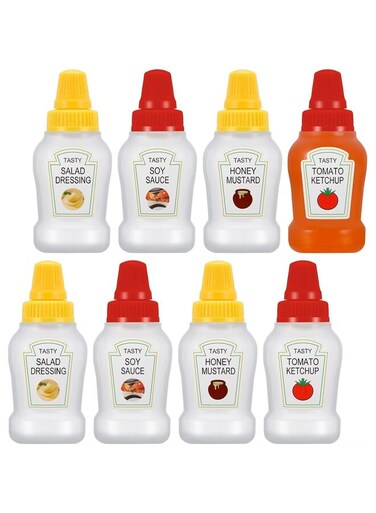 8pcs Mini Ketchup Bottles with Sturdy Screw Cap,25ml Mini Condiment Squeeze Bottles Portable Honey Sauce Salad Dressing Dispensers Jars Containers for Kids Adults (Size : 8pcs)