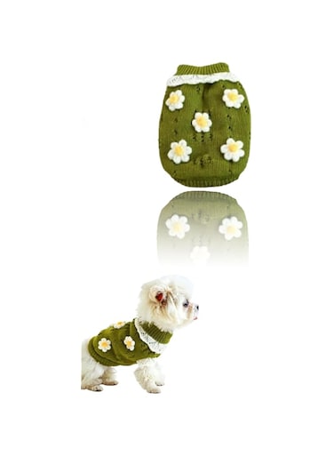 Sweet seven Warm Turtleneck Dog Sweater Coat - Cozy Knitted Knitwear for Small and Medium Dogs, Floral Pullover Hoodie Outfit for Cute and Stylish Pups (4-6 Pounds)