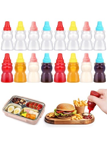 Pcs Mini Condiment Squeeze Bottles Set, 25 Ml Bear Shaped Portable Ketchup Bottle for Lunch Box for Ketchup, Liquids, Sauces Syrup