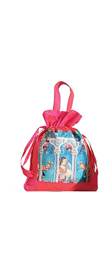 Swayam Faux Silk Draw String Closure Bag, Pink, Gut01