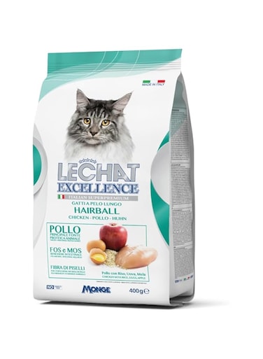 Lechat Excellence by Monge   Hairball Control   Cat Dry Food with Chicken, Rice, Egg and Apple   Super Premium Complementary Dry Cat Food - 400g