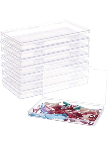 BENECREAT 8 Pack 6.5x3.5x0.6 Inch Rectangle Clear Plastic Storage Box with Double Hinged Lids for Photo, Pencil, Craft Tools, and Other Small Accessories