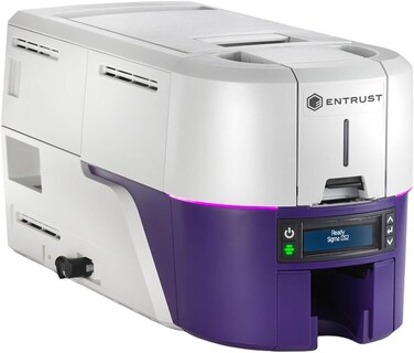 Entrust Sigma DS2 ID Card Printer, Support Dual-Sided Printing, Up to 300 x 1200 DPI Resolution, 140 CPH Max Double-Sided &amp; 225 CPH Single-Sided Print Speed, USB &amp; Ethernet, White/Violet   525301-005