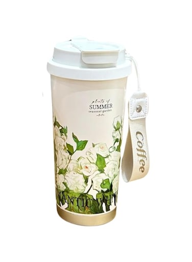 ELITZHUB - Summer Garden Floral Travel/Office Coffee Mug, Insulated Tumbler with Lid, Green