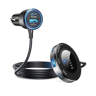 SEEKEN 98W 5ports Car Mobile Charger - Black   Over Voltage Protection   Fast Charging   Premium Design   High-Quality.