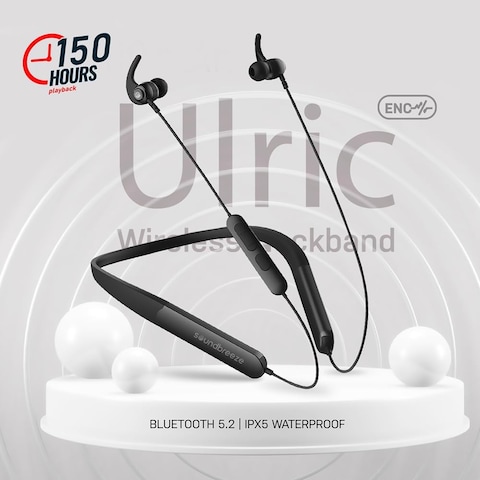 SEEKEN Soundbreeze Wireless Bluetooth Neckband Headphones - Black, 40 Hours Playtime, Magnetic Cable, Premium Design, High-Quality.