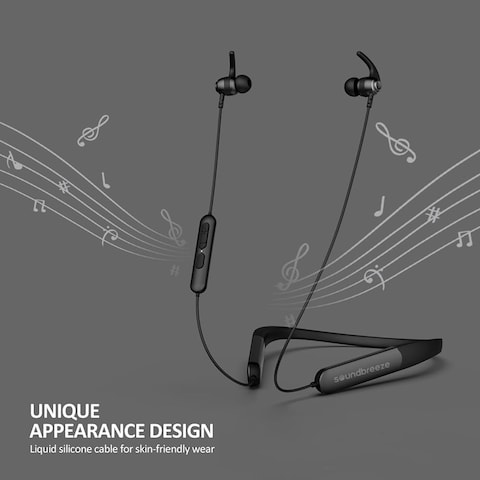 SEEKEN Soundbreeze Wireless Bluetooth Neckband Headphones - Black, 40 Hours Playtime, Magnetic Cable, Premium Design, High-Quality.