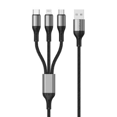 SEEKEN 3 IN 1 CABLE - Black   Fast Charging   Braided Cable   Premium Design   High-Quality.