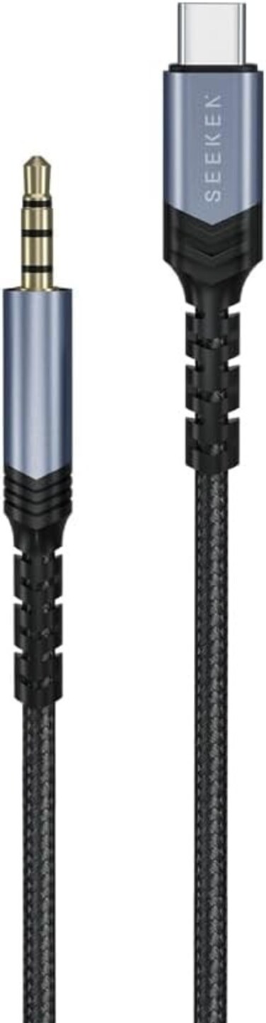 SEEKEN Type-C to AUX 3.5mm Jack 1M Cable -Black, Braided Cable, AUX, Premium Design, High-Quality.