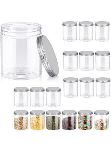 Generic 18 Piece Plastic Jar with Metal Lid for Dried Fruits, Honey, Nuts, Kitchen Supplies Suitable for dried fruit, honey, nuts, kitchen household(Silver Lid)