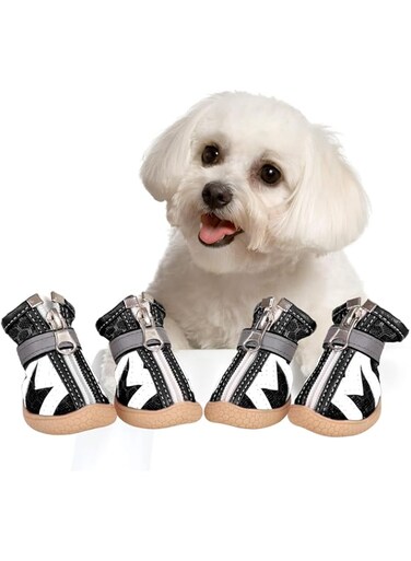 [Upgrade] Mesh Dog Shoes Dog Boots, Breathable Dog Shoes for Small Dogs, Waterproof Puppy Booties Sandals with Anti-Slip Sole and Zipper, Dog Shoes for Hot Pavement (2#: 4.7x3.8cm (Length*Width))