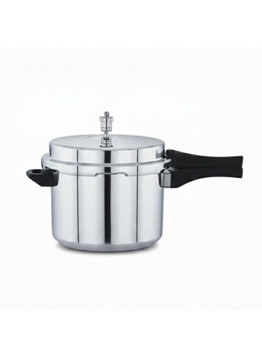 Aluminum Pressure Cooker   Durable &amp; Safe   Fast Cooking   Gas Stove Compatible   Silver- 5.5L