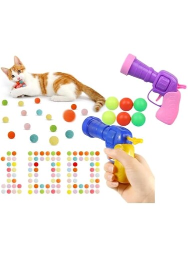 Coodipet Interactive Cat Toys Balls Launcher,50 Cat Pom Pom Balls and 2 Cat Toy Launchers,Indoor Kitten Toys for Your Cute Cats Exercise Training Chasing