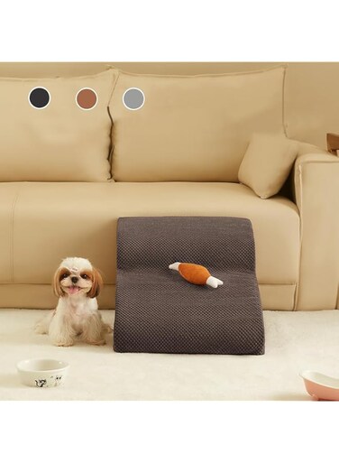 HENAE 3-Step Dog Stairs &amp; Steps for Small Dogs, 16inch Non-Slip Dog Stairs to Bed and Couch, High Density 30D Foam Pet Stairs for Older Dogs, Older Cats, Injured Dogs or Cats (Coffee, L, 2)