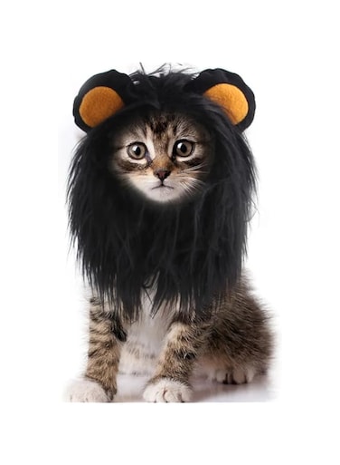 TERRIFI Lion Mane Wig for Cat Costume, Black Lion Mane Wig Pet Costumes Hat, Lion Hair Cat Hat, Accessories Decoration for Kitten Cats, for Festival Party Activity (Size: M)