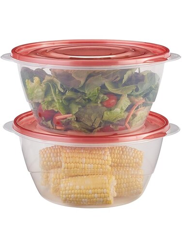Rubbermaid TakeAlongs Serving Bowl Food Storage Containers, 15.7 Cup, Tint Chili, 2 Count