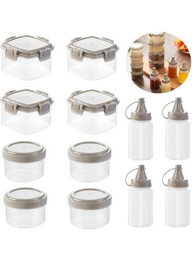 12 Pcs Mini Squeeze Bottles, Sauce Seasoning Box with Lid&iuml;&frac14;&OElig;Plastic Condiment Dressing Containers&iuml;&frac14;&OElig;Convenient Storage&iuml;&frac14;&OElig;for Outdoor Barbecue Camping&iuml;&frac14;&OElig;Grey