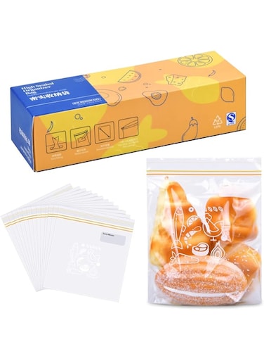 Storage Bags Reusable Ziplock, Clear Freezer Bag Stand Up Food Storage Bag Leakproof Sealed Sandwich Bags Markable Date Microwaveable Grip Sealing Bag for Vegetable Fruit Juice Clothes, 50Pcs 18x20cm
