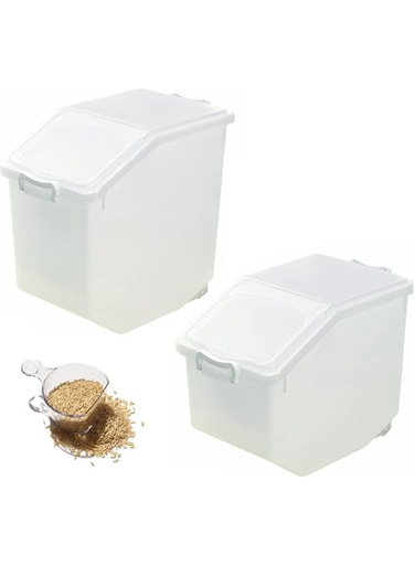 Premify Rice Storage Containers 2pcs Set (10kg &amp; 15kg) - Food Storage Container with Lid, BPA Free Plastic Large Cereal Storage Box, Multifunctional Containers for Kitchen with Measuring Cup