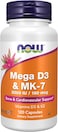Now Supplements, Mega D-3 &amp; MK-7, 5000 IU / 180 mcg, Bone &amp; Cardiovascular Support*, Vitamins K-3 &amp; K-2, 120 Capsules