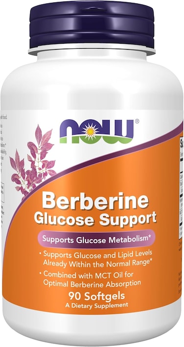 Now Foods Berberine Glucose Support 90 Softgels, With MCT Oil For Optimal Absorption, Supports Healthy Glucose &amp; Lipid Levels.