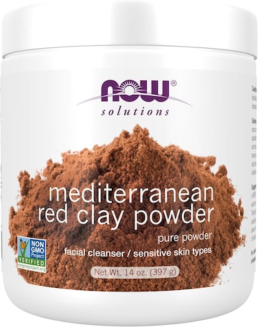 Now Foods Solutions Moroccan Red Clay Powder, Pure Powder For Sensitive Skin Facial Mask, 14 Ounce