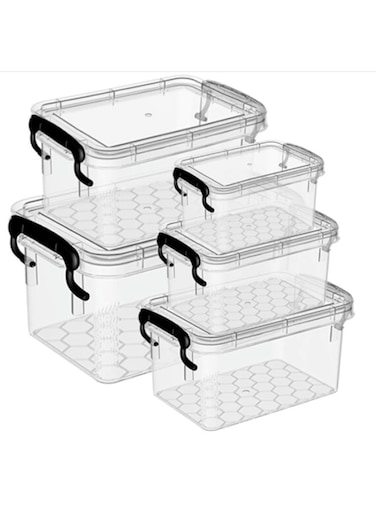5PCS Storage Box Set   Clear Multi-Size Plastic Organizers with Secure Locks and Lids