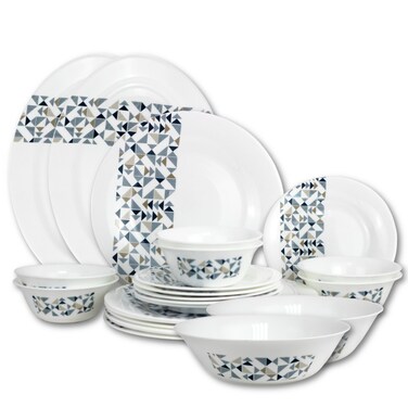 Melrich 28 Pcs Opal ware Dinner Set Dinner plate, Dessert plate, Soup plate, Bowls, Serving Bowl, Serving plate BPA Free DIshwasher &amp; Microwave oven safe Durablae &amp; Elegant for daily use