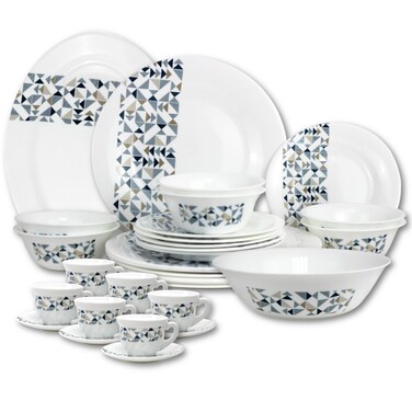 Melrich 38 Pcs Opal ware Dinner Set Dinner plate, Dessert plate, Soup plate, Bowls, Serving Bowl, Serving plate, Cup &amp; Saucer BPA Free DIshwasher &amp; Microwave oven safe Durablae &amp; Elegant for daily use