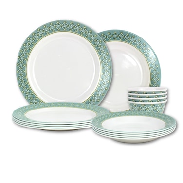 Melrich 12 Pcs Melamine Dinner Set Includes Dinner and Soup plates, Bowl Dishwasher and Freezer safe Durable and Strong