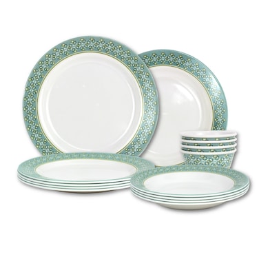 Melrich 18 Pcs Melamine Dinner Set Dinner and Soup plates, and Bowl Dishwasher and Freezer safe Durable and Strong