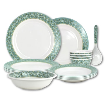 Melrich 20 Pcs Melamine Dinner Set Dinner and Soup plates, Curry ladle, Salad bowl and Bowl Dishwasher and Freezer safe Durable and Strong