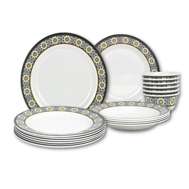 Melrich 24 Pcs Melamine Dinner set Dinner and Soup plates and Bowls Durable and Strong Dishwasher and Freezer safe
